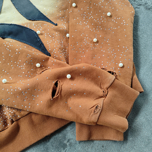Nouveau Pull Homme Délavé à l'Acide, Pull Distressed 450 g/m², Sweats à Capuche Zippés avec Strass et Perles pour Homme, Designs Personnalisés, Sweats à Capuche OEM 2026 - Product Image 6