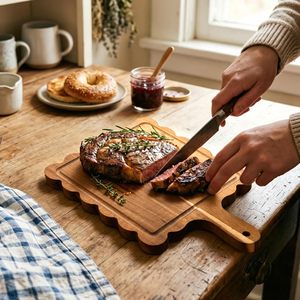 Planche à découper en bois d'acacia rectangulaire à logo personnalisé, avec poignée et rainure pour les jus, ustensiles de cuisine - Product Image 4