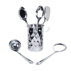 Support de cuisine moderne en acier inoxydable argenté, de type sur pied, avec ensemble d'outils martelés - Product Image 1