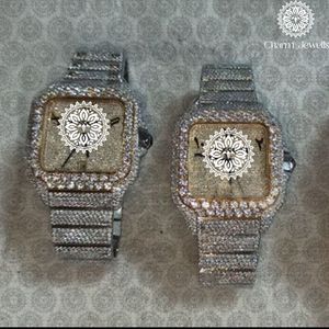 Charm Jewellis Luxury Men's <b>Diamond</b> Encrusted Square <b>Watch</b> Stainless Steel Analog Quartz Folding Clasp 38mm - Product Image 4