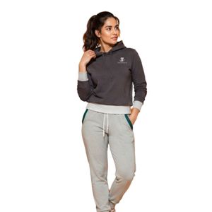 Women's <b>Charcoal</b> Pullover Hoodie and Light Grey <b>Jogger</b> Pants Two Piece Casual Athletic Tracksuit Set - Product Image 6