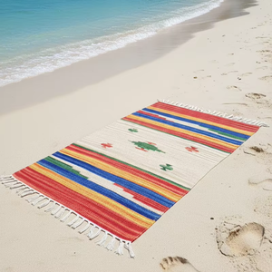 Tapis et chemins de table modernes en coton tissé à la main, faits main, en peluche florale, avec revers réversible – Lavables en machine pour la maison et les voyages - Product Image 1