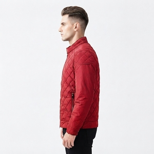 Men's Diamond <b>Pattern</b> <b>Quilted</b> <b>Jacket</b> Lightweight Full Zip Stand Collar Outerwear - Product Image 4
