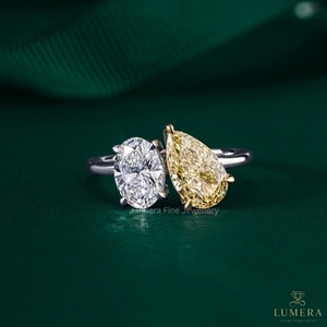 Bague en diamant jaune ovale et poire, pureté VS1, disponible en or 9k, 10k, 14k, 18k, bijoux de luxe pour fiançailles ou mariage - Product Image 1