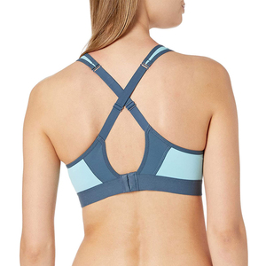 Women Navy <b>Blue</b> Sports <b>Bra</b> Light <b>Blue</b> Accents Racerback High Support Yoga Activewear Seamless Breathable Eco-Friendly Front - Product Image 5