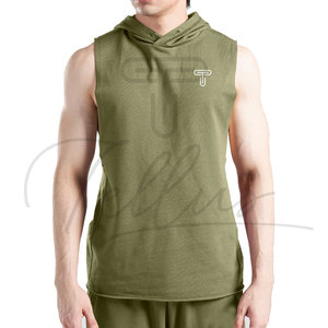 TELLUS APPAREL Débardeur de sport à capuche pour homme, très populaire – Personnalisable, couleur unie, tricoté 240g, imprimé numériquement, séchage rapide, respirant - Product Image 4