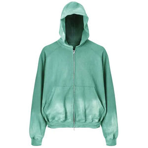 เสื้อฮู้ดดี้โอเวอร์ไซส์สไตล์วินเทจสำหรับทุกเพศ ตกแต่งด้วยงานปักไหมเชนีลแบบ 3 มิติ ผ้าฟลีซฟอกสีแบบแอซิดวอช ซิปแบบแห้งเร็ว ขายส่งและรับผลิตตามสั่ง - Product Image 1