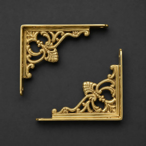 SHUBHAM Vintage Brass Tone Metal <b>Corner</b> Shelf <b>Bracket</b> Wall Mounted Decorative Support Ornamental <b>Corner</b> <b>Bracket</b> <b>for</b> Home Decor - Product Image 1