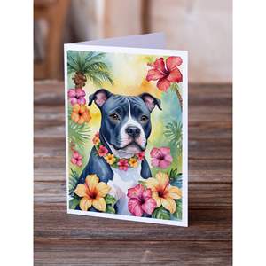 Nuevo paquete de tarjetas de felicitación de Staffordshire Bull Terrier Luau, 8 tarjetas de notas en blanco con sobres caprichosos tamaño A7 5x7 - Product Image 2