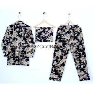 Pijamas de Mujer Estampadas a Mano de la India al por Mayor - Conjunto Premium de Algodón Puro 100% para Primavera/Verano - Product Image 6