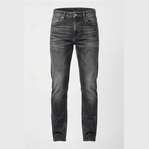 Jean en denim coupe droite délavé foncé pour homme, taille haute, coupe slim, en coton, style décontracté, pantalon d'automne - Product Image 1