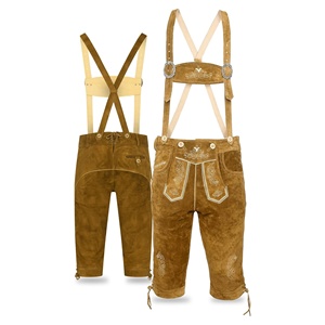 Pantalones Cortos Bávaros de Cuero Marrón para Hombre con Bordado, Cierre con Cordón, Cintura Media, Estilo Casual - Product Image 1