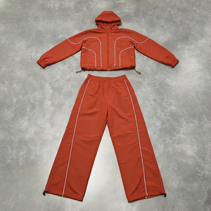Conjunto de 2 Piezas Personalizado, Chaqueta Cortavientos de Nailon con Capucha y Estampado Sólido para Hombre, Traje Deportivo Reversible, Ropa Deportiva Urbana - Product Image 4