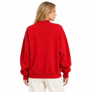 Sweat-shirt rouge personnalisé pour femme, col montant oversize, en molleton brodé chenille, coupe ample, OEM ODM, avec lettres grecques - Product Image 4