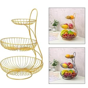 3 Tier Wire Fruit Basket Round Metal Standing Display <b>Stand</b> for Kitchen Counter Fruit <b>Vegetable</b> Storage Organizer Home Decor - Product Image 5