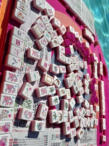 Tuiles de Mahjong Artisanales Traditionnelles en Résine Coulée, Motifs Floraux Artistiques, Pièces de Jeu de Collection, Décoration d'Intérieur - Product Image 1