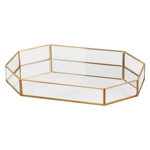 Modern Luxury Gold Mirror Decorative Tray Geometric Metal Makeup Organizer Vanity Perfume Jewelry Tray for Home <b>Coffee</b> <b>Table</b> - Product Image 2