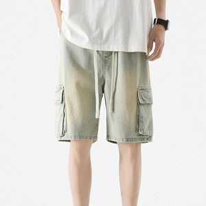 Pantalones Cortos Cargo para Hombre, Cintura Media, con Cordón, de Algodón, Estilo Bermuda, Casuales, de Color Sólido, Transpirables, Estilo Urbano - Product Image 3
