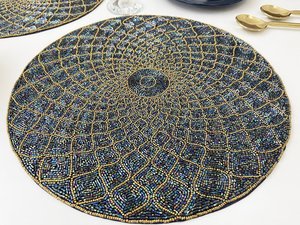 Handmade Glass Beaded Round Modern Eco-Friendly Floral Place <b>Mat</b> for Home Dining Table - Product Image 4