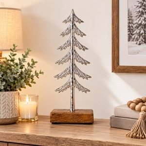Objeto Decorativo de Metal Plateado para Árbol de Navidad sobre Base de Madera, Decoración Moderna para el Hogar, Adorno para Mesa, Exhibición Navideña - Product Image 2