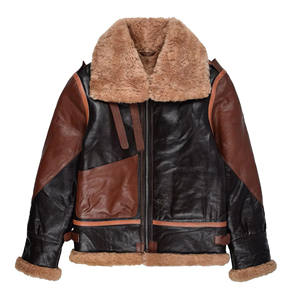 Chaqueta de Cuero Tricolor para Hombre, con Cuello de Piel Marrón, Abrigo de Invierno B3, Piel de Oveja Genuina, Forro Polar Cálido, Estilo Motero - Product Image 6
