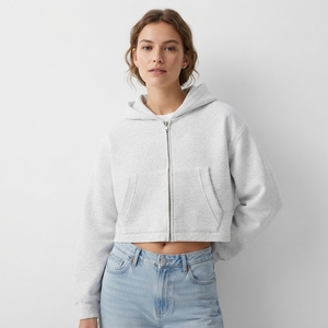 Nouveau sweat à capuche zippé pour femme, style court et élégant, sportswear décontracté, double poche, couleur unie personnalisable - Product Image 4