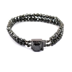 Pulsera de cuentas facetadas redondas de moissanita negra con cierre de diamantes, plata de ley 925, pulsera personalizada - Product Image 1