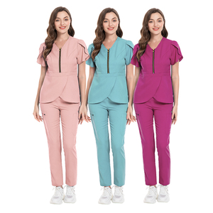 2026 Custom Brand Medical <b>Scrub</b> Spandex Stretch Woven Fabric Stylish Uniforms Waist Tie <b>Scrub</b> <b>Sets</b> Women - Product Image 2