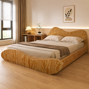 Minimalist wooden <b>bed</b> Wave-style <b>bed</b> design Large modern bedroom <b>set</b> Bedroom furniture interior - Product Image 5