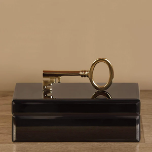Black Glass Jewelry Storage Box with <b>Gold</b> Key Handle Glossy Finish Soft Lining Decorative Keepsake and Vanity Organizer - Product Image 3