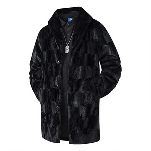 <b>Men's</b> Black Faux <b>Fur</b> Long <b>Coat</b> Turn-down Collar Single Breasted Formal Winter Jacket Thick Regular Sleeve Solid Pattern - Product Image 3