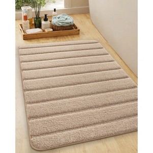 Tapis de bain moderne en coton, rectangulaire, rayé, avec dos antidérapant en caoutchouc, design touffeté épais pour usage domestique - Product Image 5