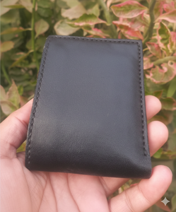 Men's Genuine Leather Slim <b>Wallet</b> Fold Closure Minimalist Style Black Short Daily Use - Product Image 4