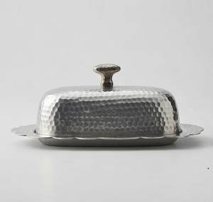Plat de service ovale en métal martelé avec couvercle, design minimaliste, motif uni, vaisselle et assiettes - Product Image 2