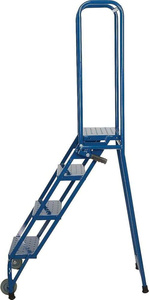 Mobile 4-Step Rolling Ladder Spring Loaded Casters <b>Folding</b> Design for Warehouse High Reach Steel <b>Stool</b> 204kg Load Capacity - Product Image 3