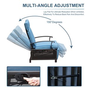 Sedia Reclinabile in Metallo Regolabile per Esterni con Tavolino Ribaltabile e 6 Cuscini Rimovibili da 6,8 Pollici per Relax e Riposo - Product Image 5