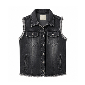 Gilet en jean court personnalisé pour femme avec poches poitrine, production en gros pour boutiques de mode indépendantes - Product Image 1
