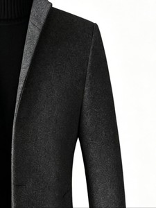 <b>Men's</b> Single Breasted Wool <b>Overcoat</b> Notched Lapel Long Thick Slim Fit <b>Black</b> Trench Outerwear Regular Sleeve Woven Fabric - Product Image 4