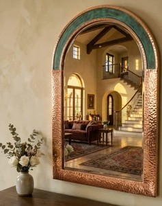 Arched Hammered Copper Mirror, <b>Moroccan</b> Green Patina Wall <b>Decor</b> - Product Image 2