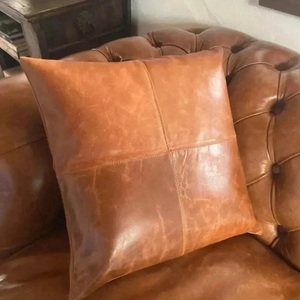 Vintage PU Leather Cushion <b>Cover</b> Square Pillow <b>Cover</b> Decorative <b>Throw</b> <b>Cover</b> for <b>Sofa</b> Bed Living Room - Product Image 1