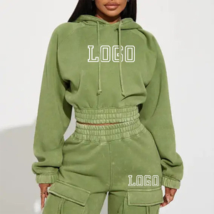 Conjunto de Sudadera y Pantalones Cortos de Forro Polar para Mujer, Estilo Otoñal, Cuello Alto, Hombros Caídos, Diseño Sólido - Product Image 1