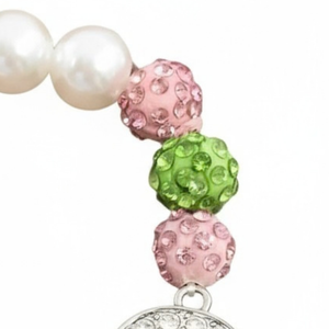 Pink Green White Beaded Pearl Bracelet Crystal Sparkle Line Number Charm Women Stretch Wrist <b>Jewelry</b> Fashion Sorority - Product Image 4