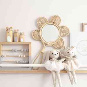 Espejos de maquillaje creativos de ratán para niños, hermosos espejos de mano de mimbre para niñas pequeñas - Product Image 5