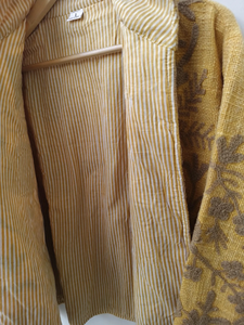 เสื้อแจ็คเก็ตผ้าควิลท์ปักลายซูซานีแบบกลับด้านได้ ขายดีประจำปี 2026 สีเหลืองลายดอกไม้สไตล์โบโฮ ปักมือ ผ้าฝ้าย ระบายอากาศได้ดี เป็นมิตรกับสิ่งแวดล้อม - Product Image 2