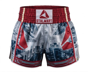 Shorts de boxe blancs et noirs STALWART IMPEX en satin de coton et polyester, écologiques, durables, à séchage rapide, haute élasticité, protecteurs - Product Image 3