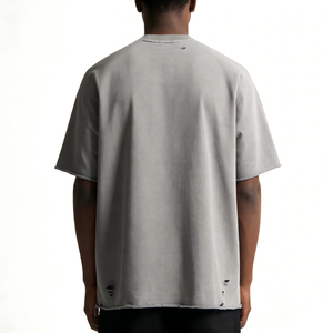 T-shirt surdimensionné pour homme en coton délavé à l'acide, col rond, style streetwear décontracté, tendance du marché américain - Product Image 2
