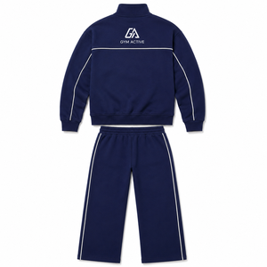 Ensemble de survêtement 2 pièces bleu marine uni à capuche pour femme, personnalisable avec logo, en polyester/coton, veste de sport athlétique pour tous - Product Image 6