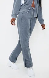 He She Wears Women Gray Hooded 2 1 Polyester/Cotton Fleece <b>Tracksuit</b> Set Full Sleeve Solid Color Casual Joggers Drawstring Side - Product Image 5