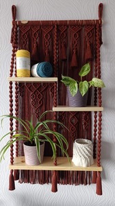 Red Wine Color Macrame Wall Hanging Storage Shelf For Perfumes <b>Small</b> Bottles And Accessories Multi Purpose Shelf From India - Product Image 6