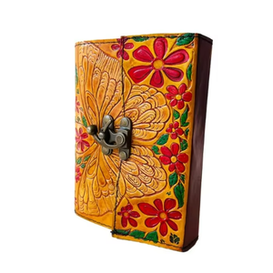 Diario de Cuero con Grabado de Mariposas, Libro Vintage Colorido, Papel Genuino con Borde Rústico, Clásico, Religioso, Hecho a Mano, 7x5 - Product Image 5